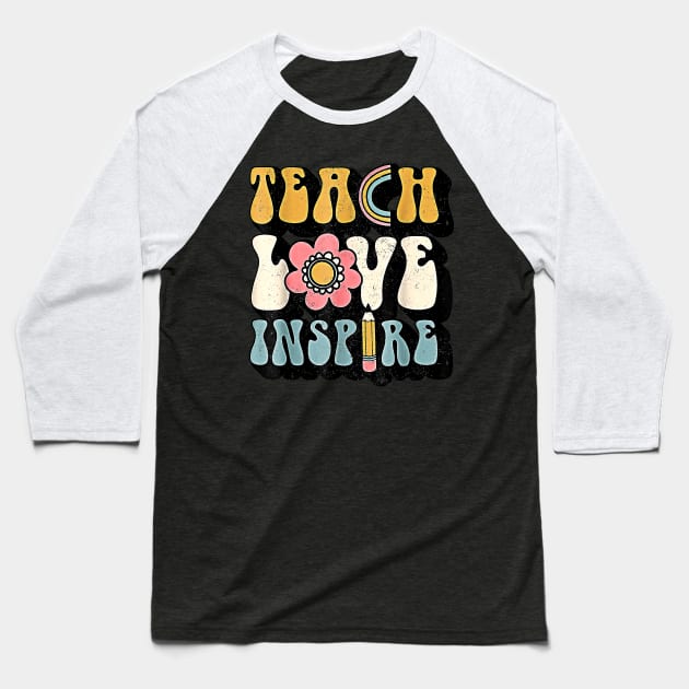 Back To School Teach Inspire Retro Teachers Women Baseball T-Shirt by everetto